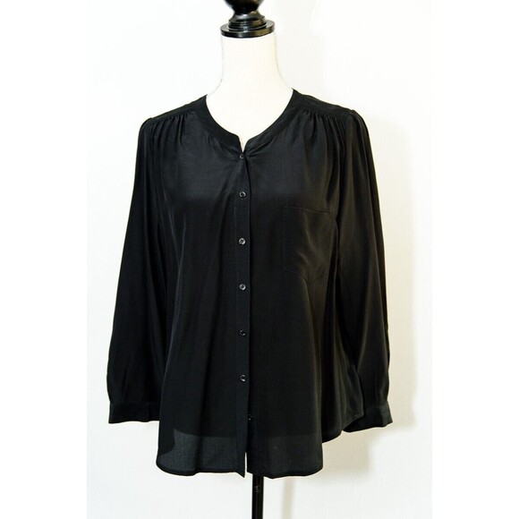 Joie Black 100% Silk Large Button Down Shirt with Pocket sheer back Long sleeve - Picture 1 of 8
